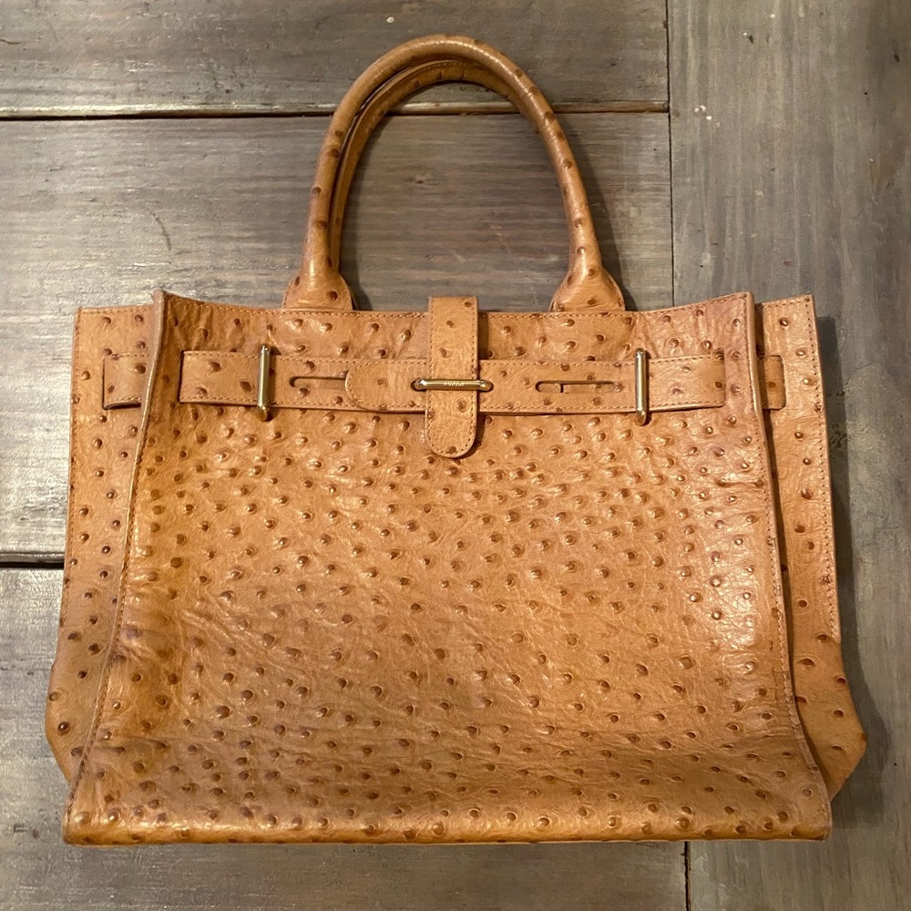 Furla leather faux ostrich bag. Classic shape. Great condition!